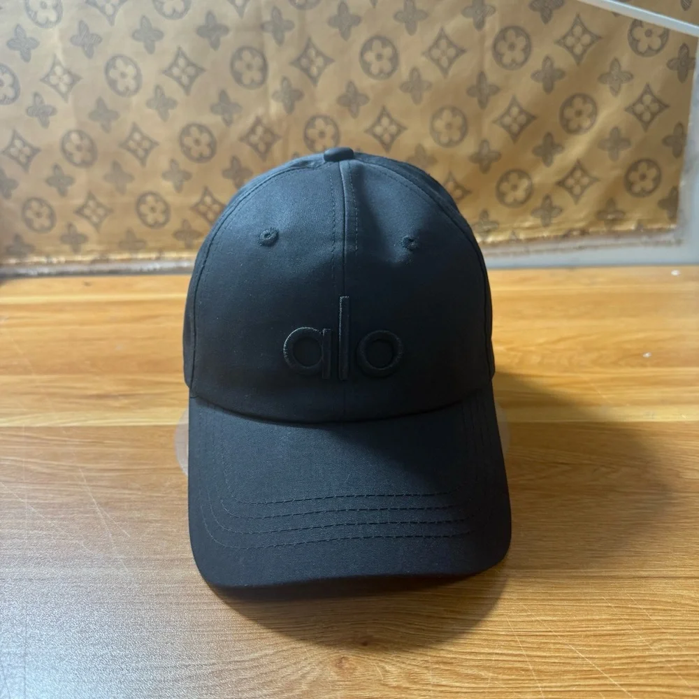 ALO Yoga Black Embroidered Baseball Cap with Raised Logo